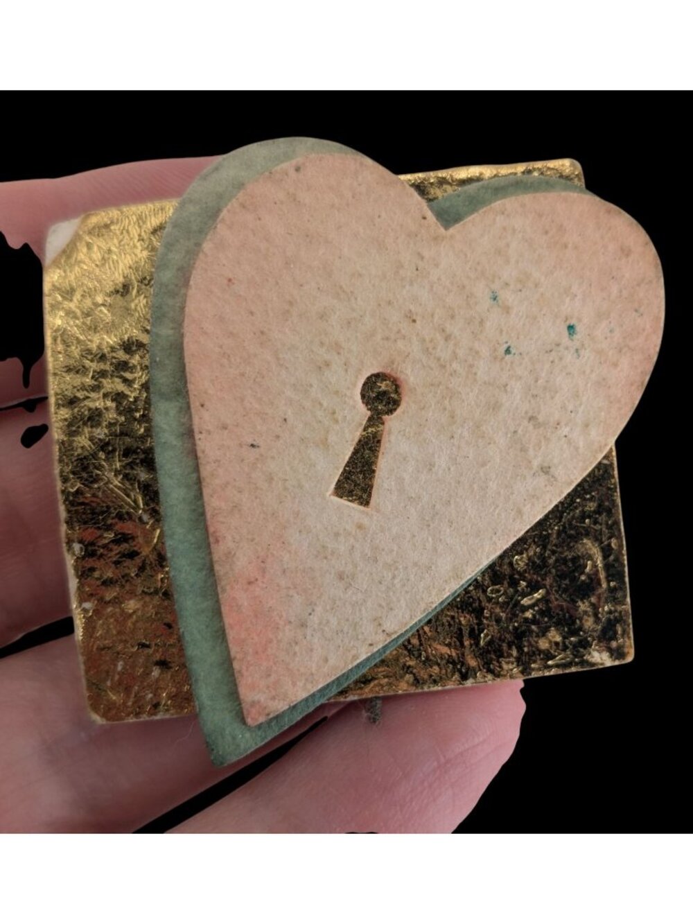 Vintage Cottagecore Romantic Hallmark Heart Keyhole Paper Brooch